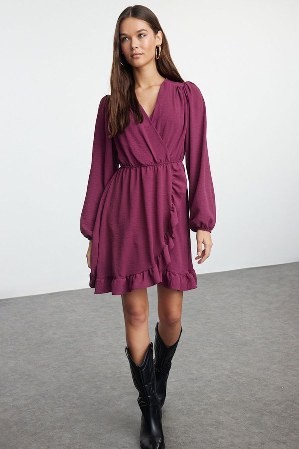 Trendyol Trendyol Purple Belted Mini Woven Flounce Dress