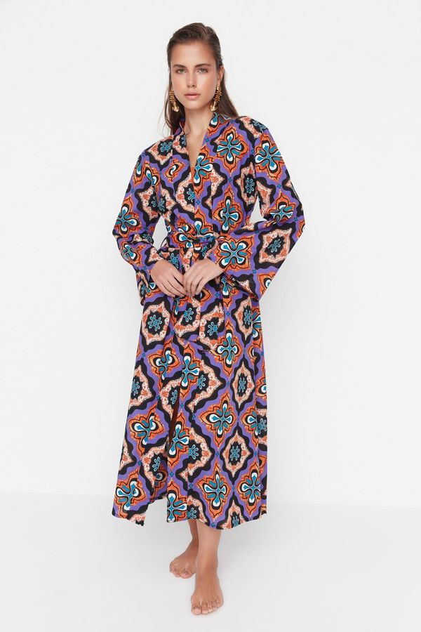 Trendyol Trendyol Purple Geometric Pattern Beach Kimono & Beach Caftan