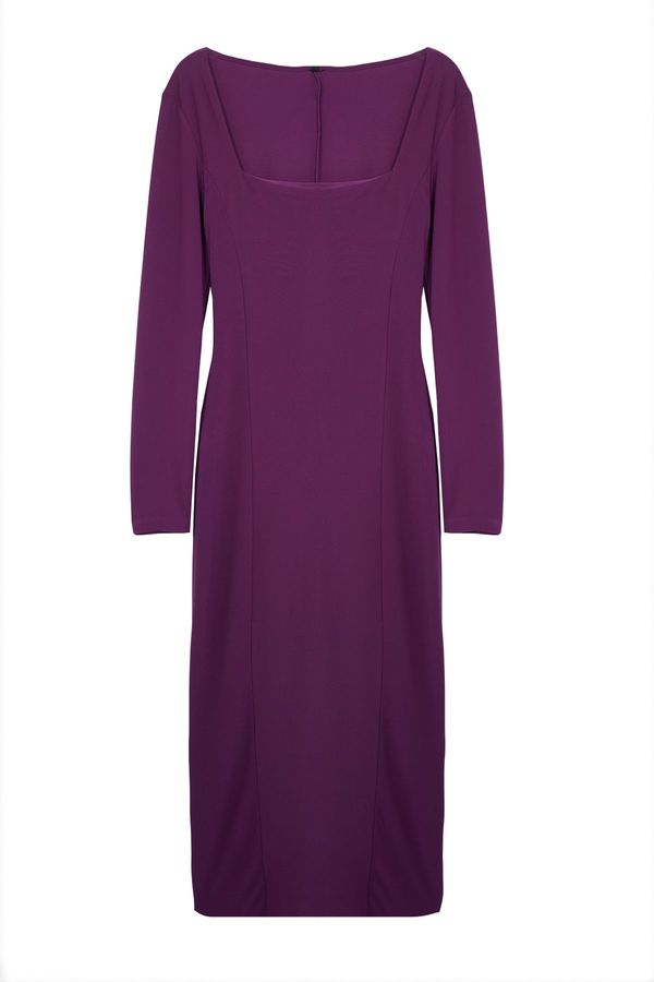 Trendyol Trendyol Purple Straight Square Neck Fitted Flexible Midi Knitted Dress