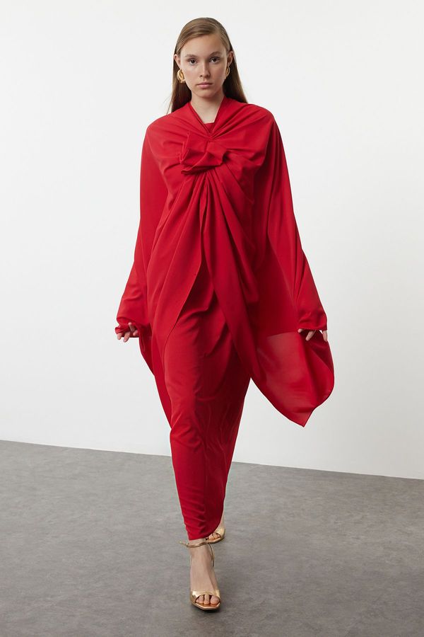 Trendyol Trendyol Red Appliqued Floral Detailed Woven Evening Dress