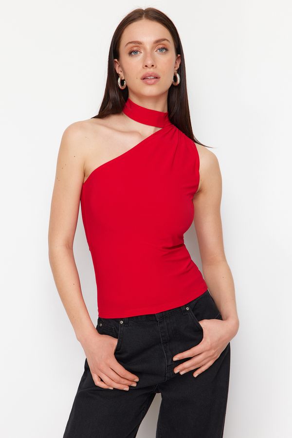 Trendyol Trendyol Red Choker Neck Fitted/Slippery Knitted Blouse