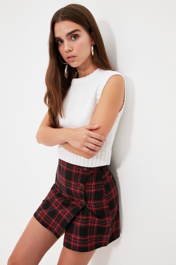 Trendyol Trendyol Red Double Breasted Checked Mini Woven Skirt