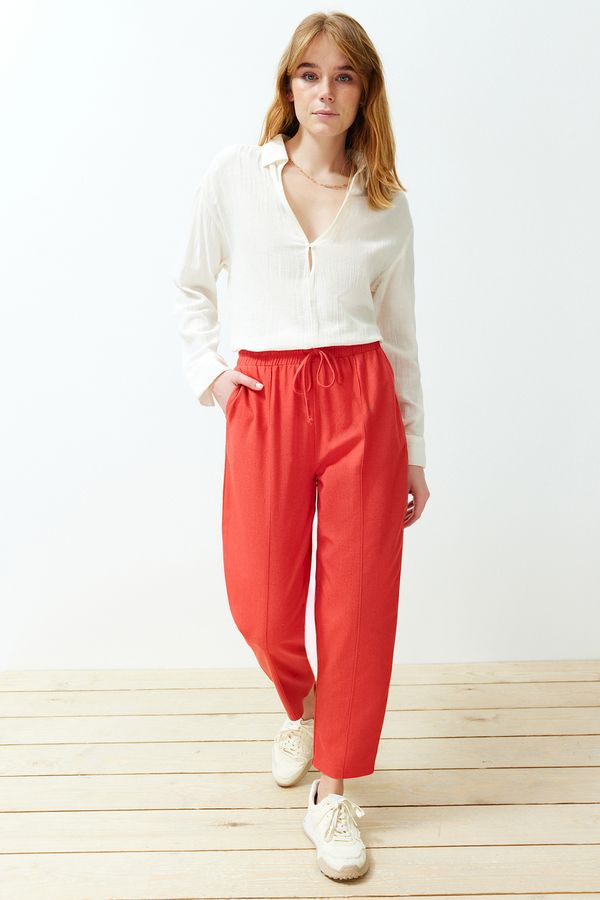 Trendyol Trendyol Red Elastic Waist Linen Blended Woven Trousers