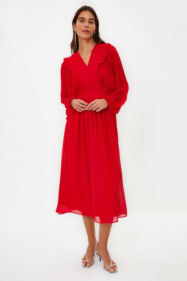 Trendyol Trendyol Red Minimal Patterned Chiffon Lined Woven Dress