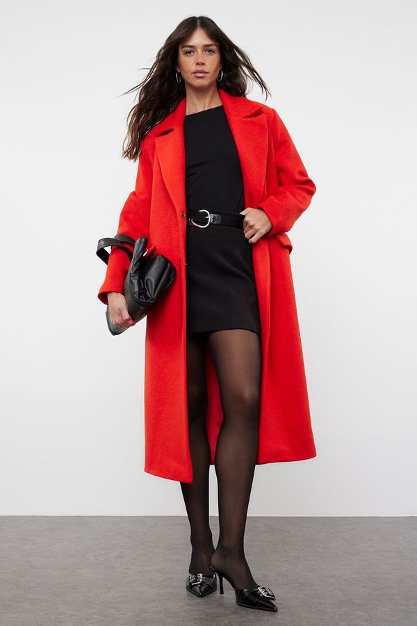 Trendyol Trendyol Red Pocket Detailed Woolen Regular Coat