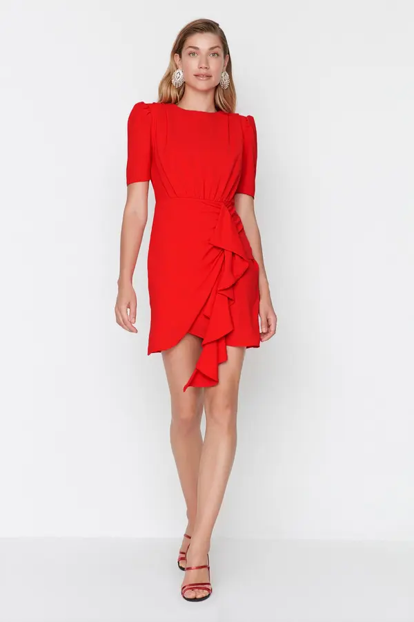 Trendyol Trendyol Red Shirring Подробна вечерна рокля