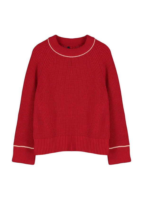 Trendyol Trendyol Red Wide Fit Piping Detailed Knitwear Sweater