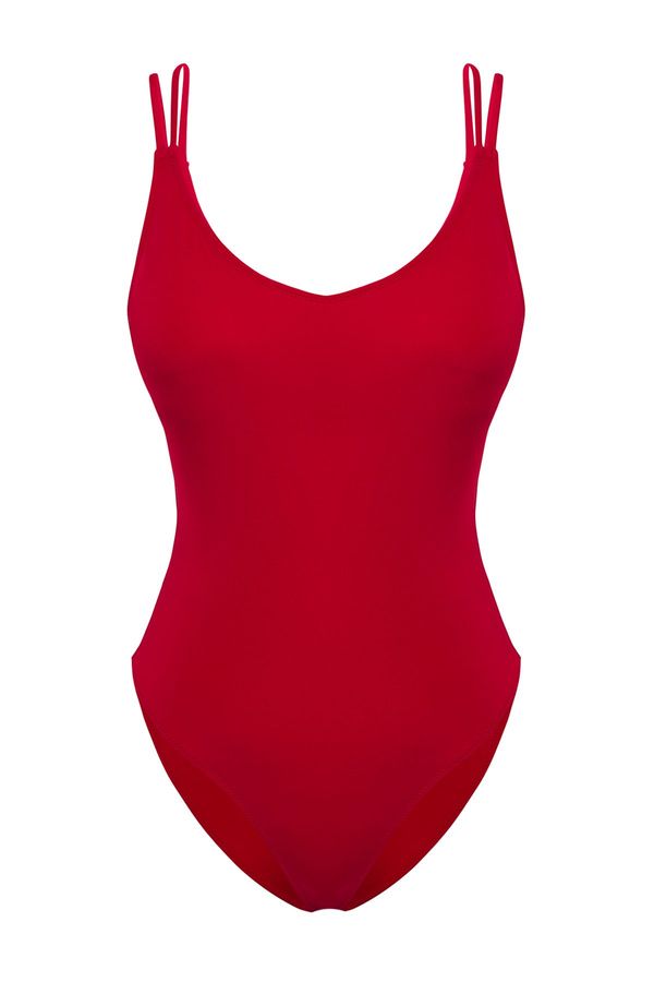 Trendyol Trendyol Red*003 Plain Deep V Backless Strappy Swimsuit