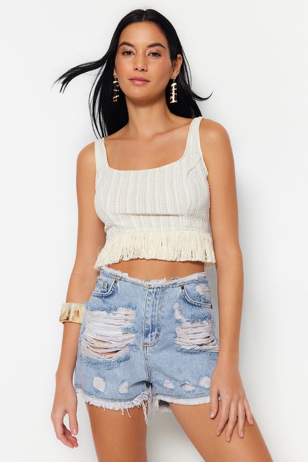 Trendyol Trendyol Ripped Blue Mini Denim 100% Cotton Shorts & Bermuda