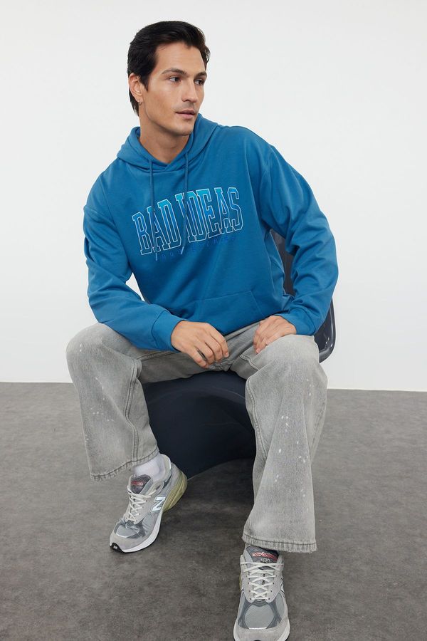 Trendyol Trendyol Saks Oversize/Wide Cut Text Printed and Embroidered Sweatshirt