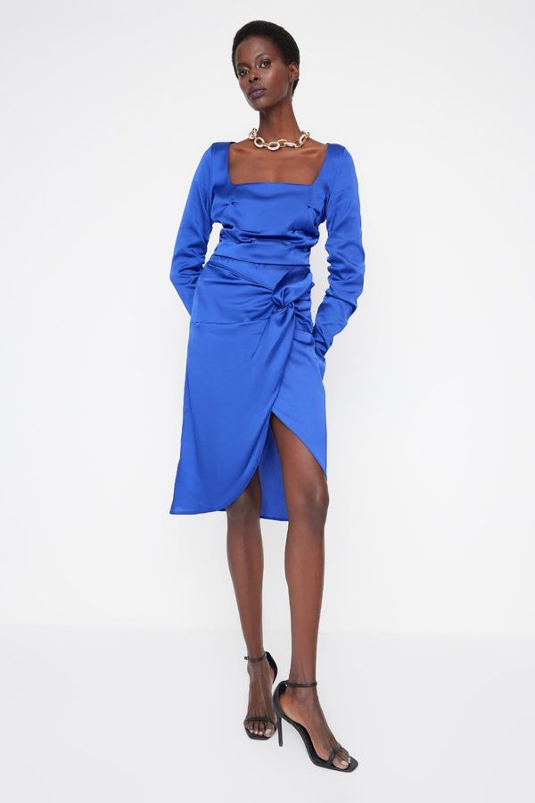 Trendyol Trendyol саксофон квадратно деколте сатенена вечерна рокля