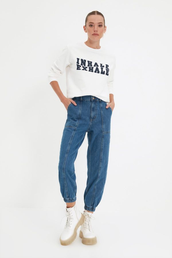 Trendyol Trendyol син бод детайл висока талия джогър дънки