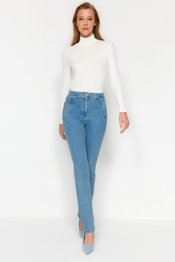 Trendyol Trendyol син джоб подробни висока талия прави дънки