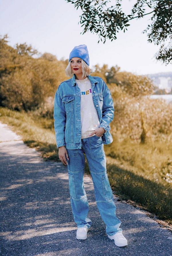 Trendyol Trendyol синьо шевове детайл висока талия широк крак дънки