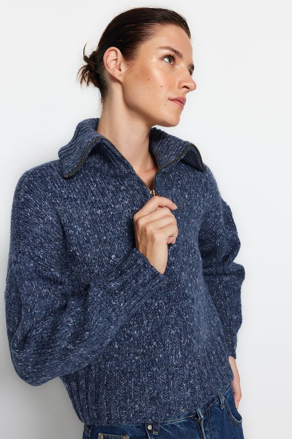 Trendyol Trendyol синьо широк годни памук градиент трикотаж пуловер