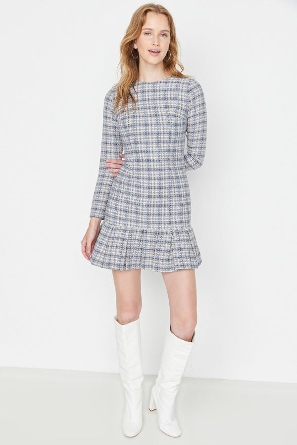 Trendyol Trendyol синьо тъкани Flounce тъкани рокля