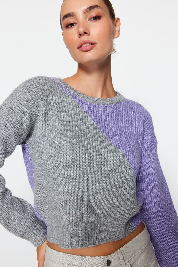 Trendyol Trendyol сив цвят изрязване блок трикотаж пуловер
