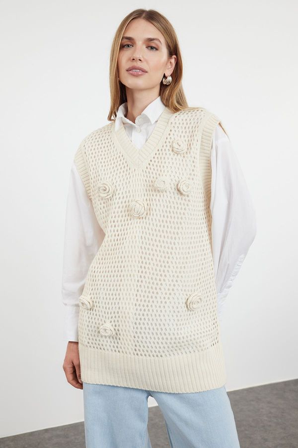 Trendyol Trendyol Stone Applique Flower Detailed Openwork/Perforated Knitwear Sweater