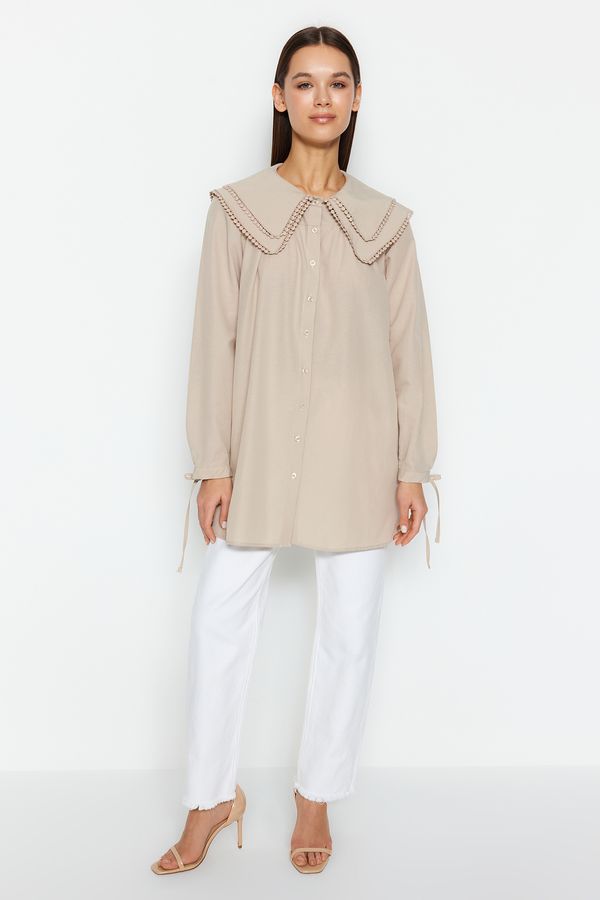 Trendyol Trendyol Stone Collar Pompom Detailed Woven Shirt