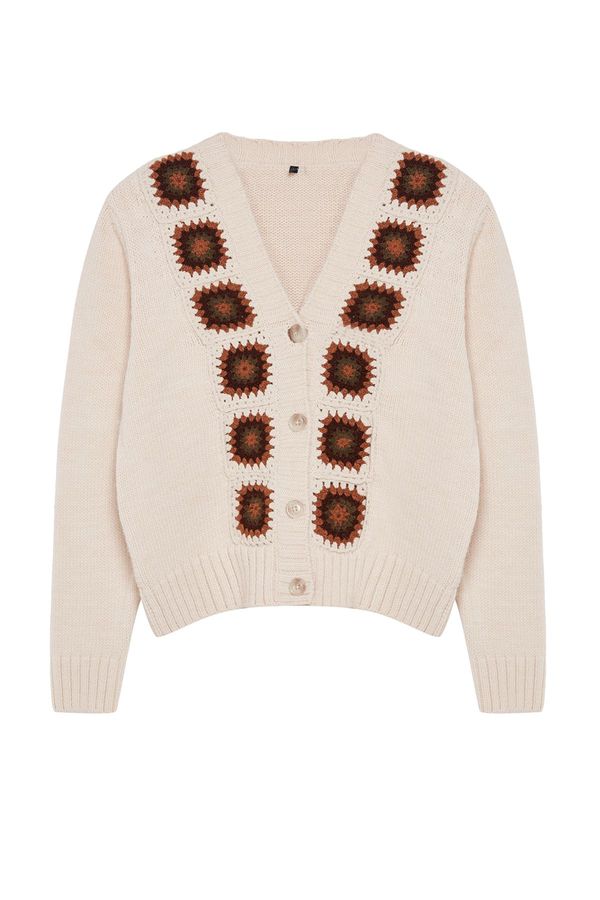 Trendyol Trendyol Stone Crochet Detailed Knitwear Cardigan