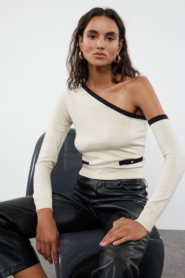 Trendyol Trendyol Stone Crop One Shoulder Sleeve Removable Knitwear Sweater