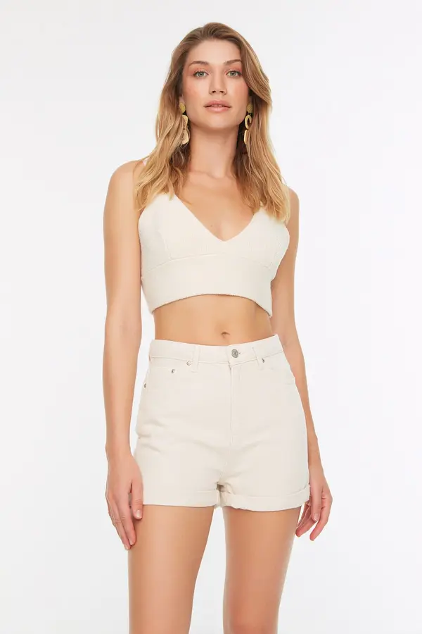 Trendyol Trendyol Stone High Waist Denim Shorts