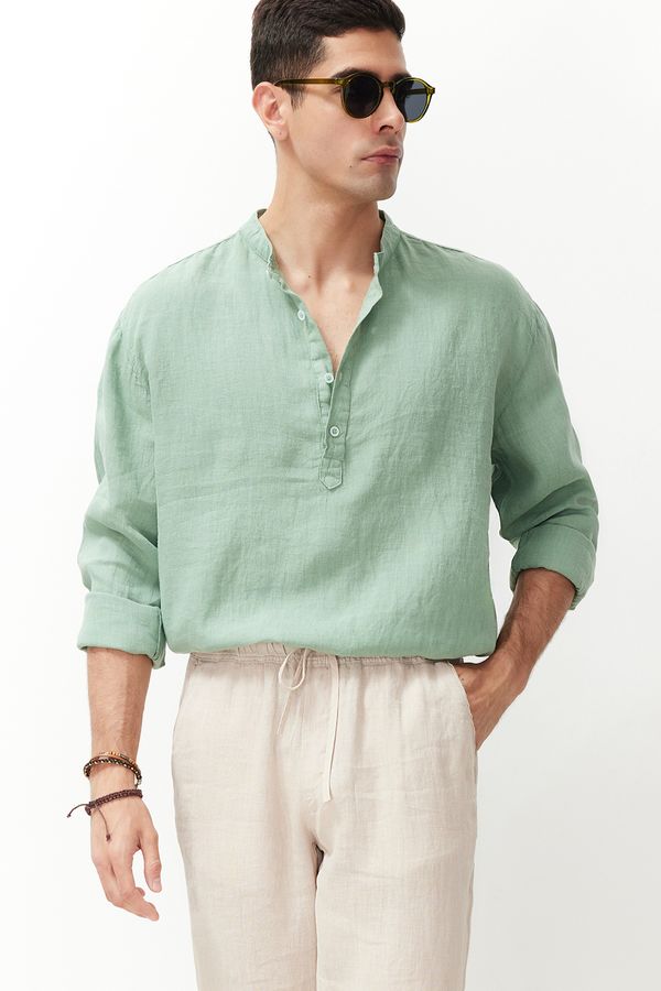 Trendyol Trendyol Stone Limited Edition 100% Linen Straight Fit Waist Lace Trousers