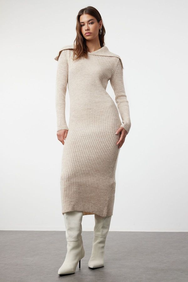 Trendyol Trendyol Stone Maxi Knitwear Turn-down Collar Dress