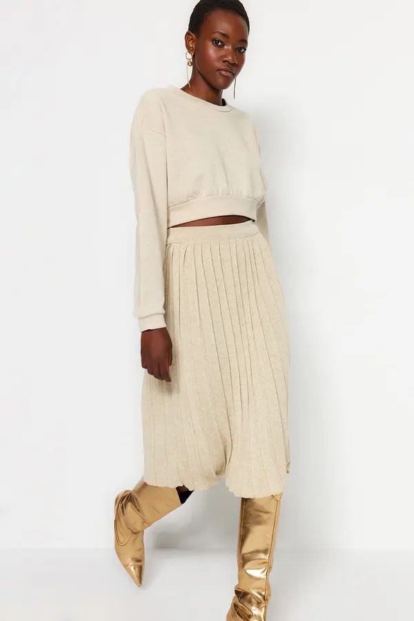 Trendyol Trendyol Stone Midi Glitter Pleated Knit Skirt