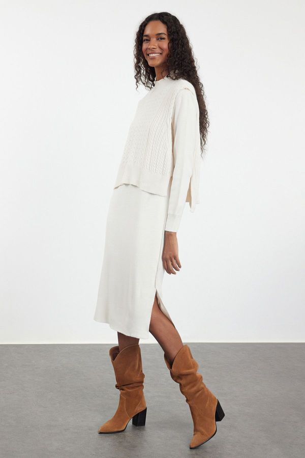 Trendyol Trendyol Stone Midi Knitwear Sweater Dress