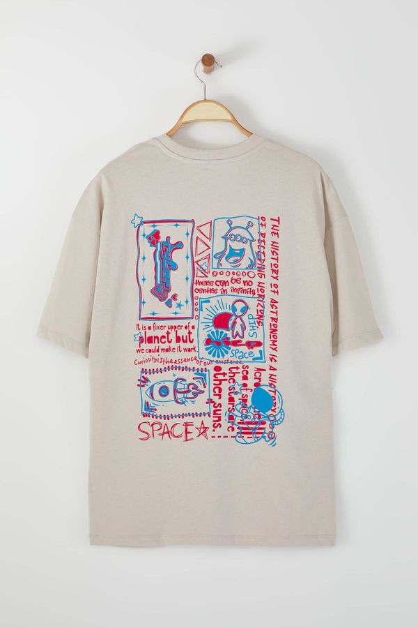 Trendyol Trendyol stone Oversize/Wide Cut 100% Back Printed Short Sleeve T-Shirt