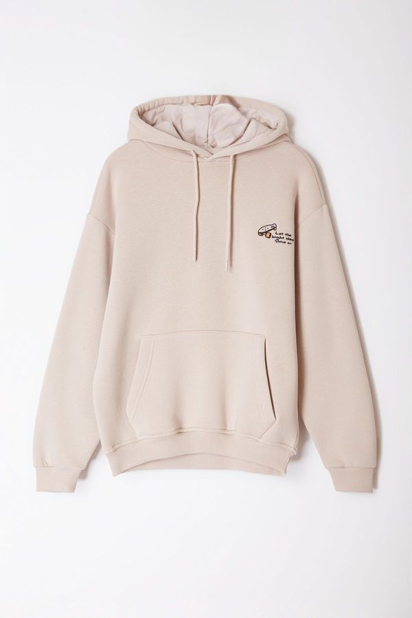 Trendyol Trendyol Stone Oversize/Wide Cut Embroidered Sweatshirt with Fleece Inside