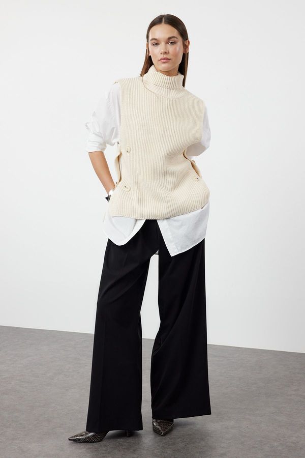 Trendyol Trendyol Stone Side Functional Button Knitwear Sweater