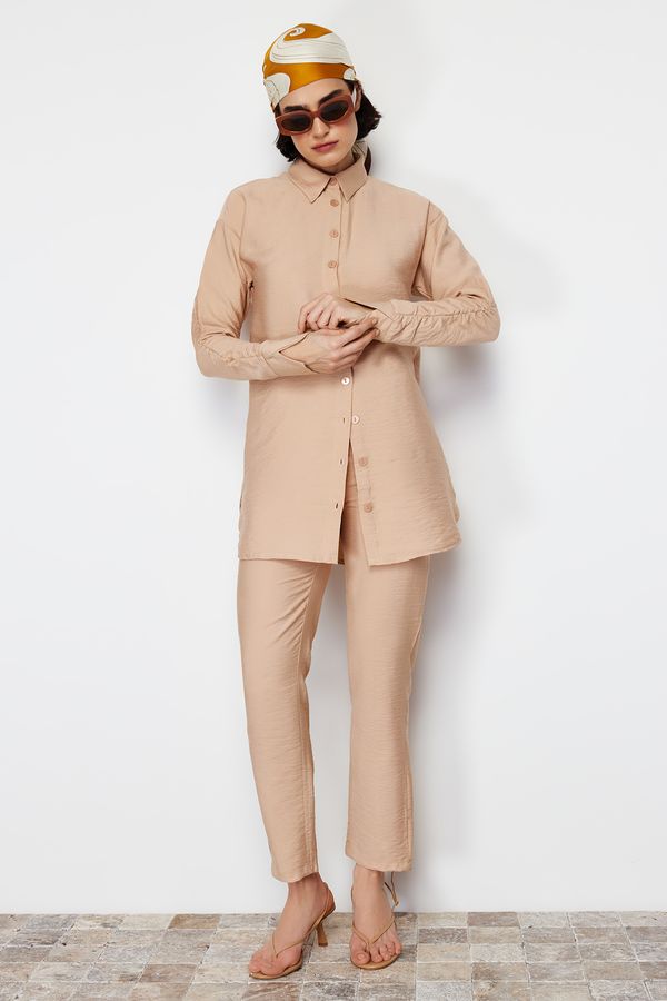 Trendyol Trendyol Stone Sleeves Gathered Aerobin Shirt Trousers Woven Bottom Top Set