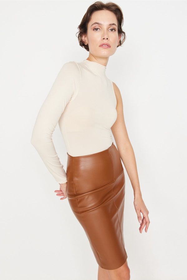 Trendyol Trendyol Stone Stand Collar Single Sleeve Flexible Knitted Body