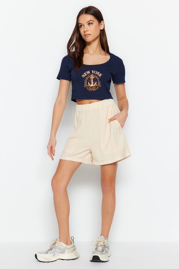 Trendyol Trendyol Stone Tencel™ Pocket Detailed High Waist Denim Shorts