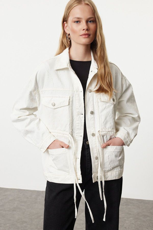 Trendyol Trendyol Stone Textured Fabric Tie Detail Oversize Denim Jacket