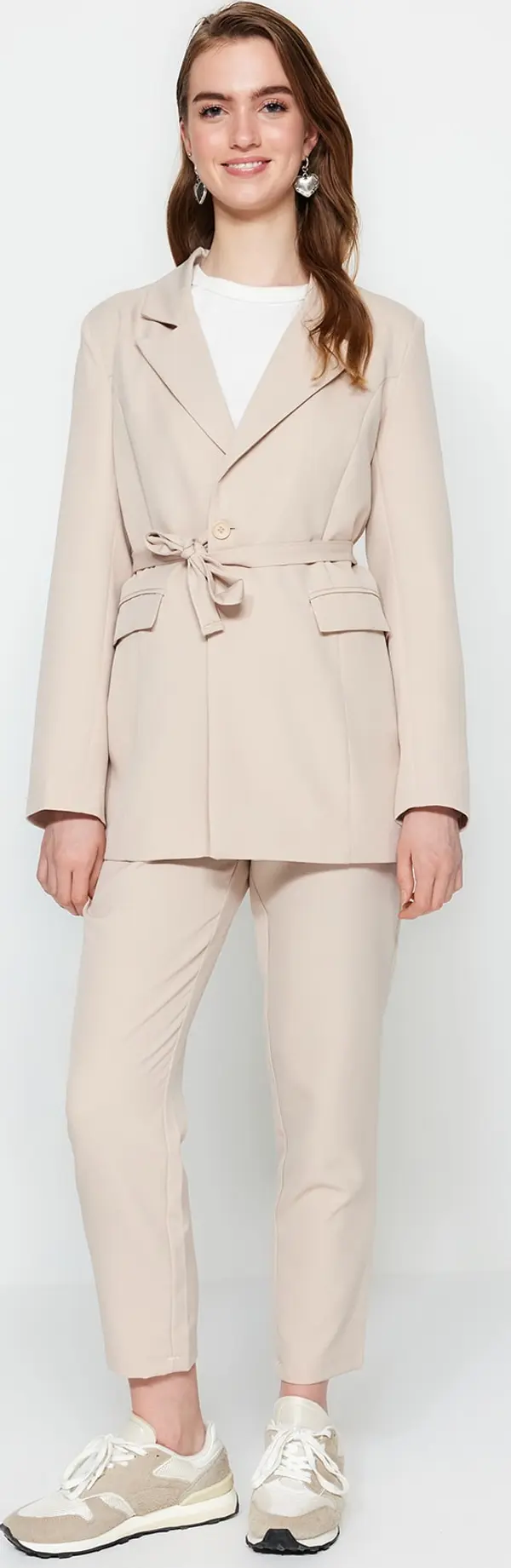 Trendyol Trendyol Stone Tie Detail Lined Crepe Jacket-Trousers Woven Two Piece Set