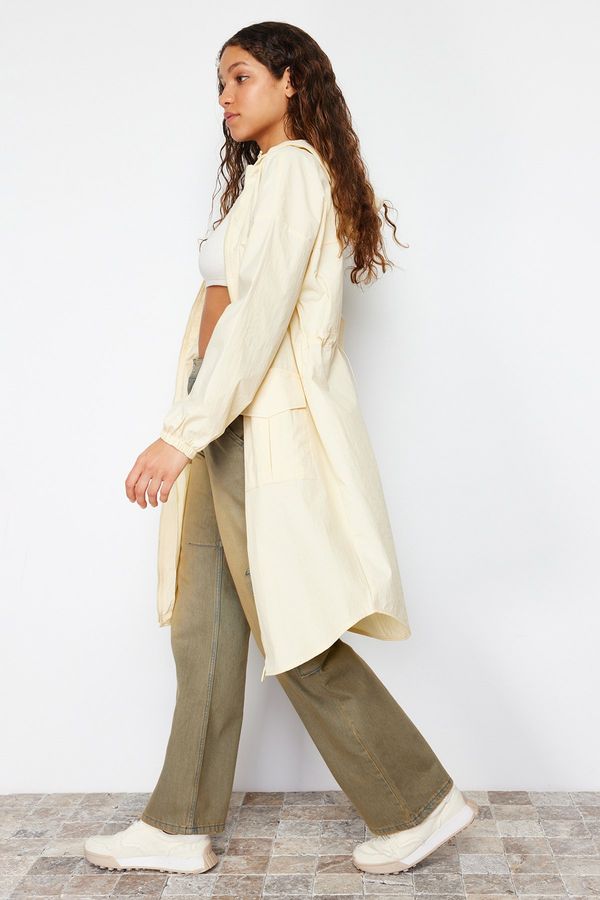 Trendyol Trendyol светло бежов извънгабаритни качулка вода репелент дълго дъждобран