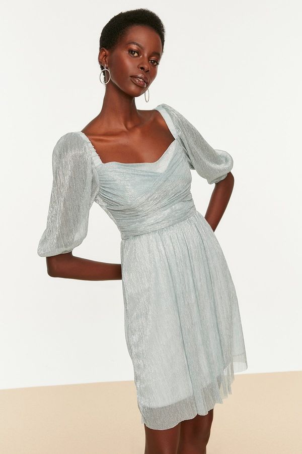 Trendyol Trendyol светло сини плисета и блестяща вечерна рокля