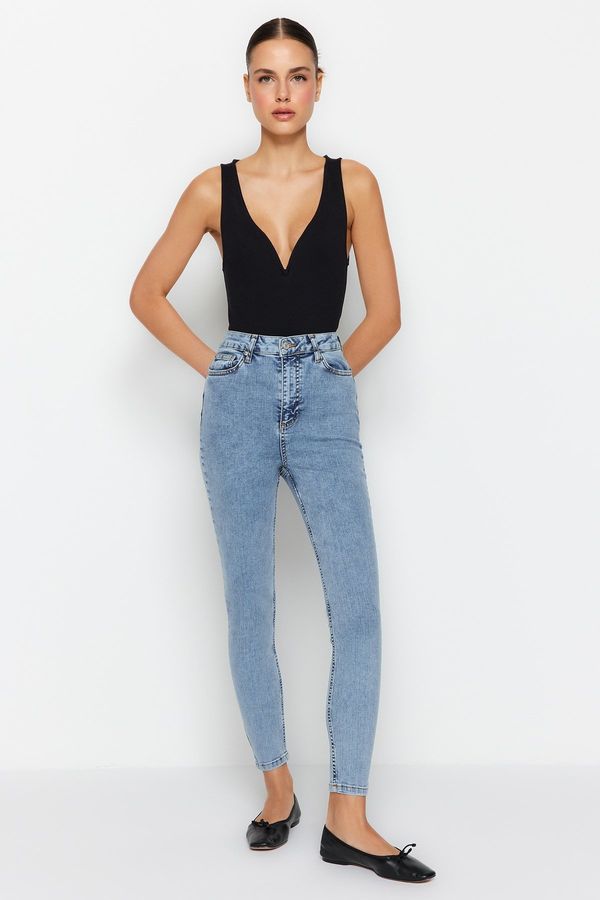Trendyol Trendyol светло синьо натиснете нагоре висока талия кльощава
