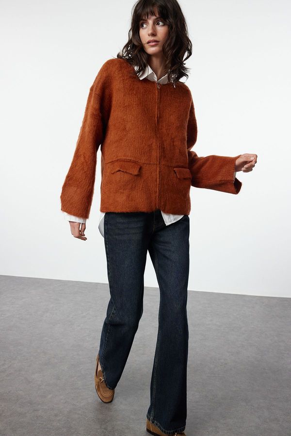 Trendyol Trendyol Tan Soft Textured Coat Knitwear Cardigan