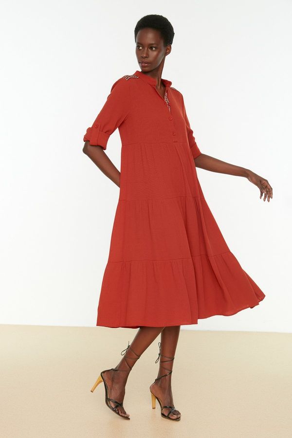 Trendyol Trendyol Tile Border Detailed Woven Flounce Woven Dress