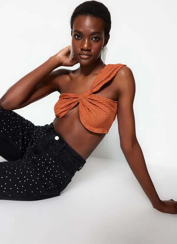 Trendyol Trendyol Tile Crop Knitted Textured Bustier