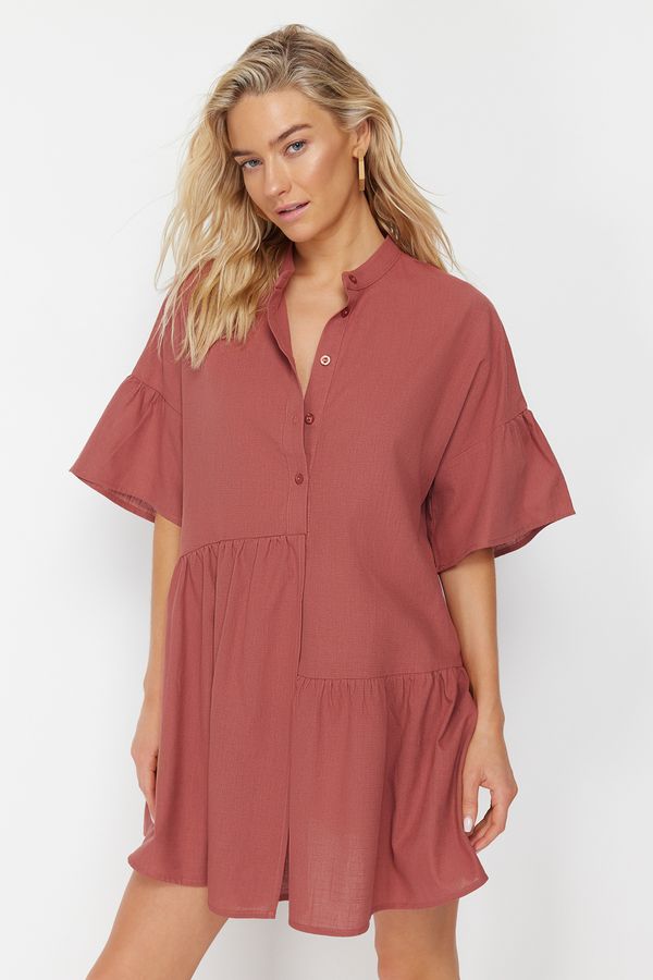 Trendyol Trendyol Tile Wide Fit Mini Woven Flounce 100% Cotton Beach Dress