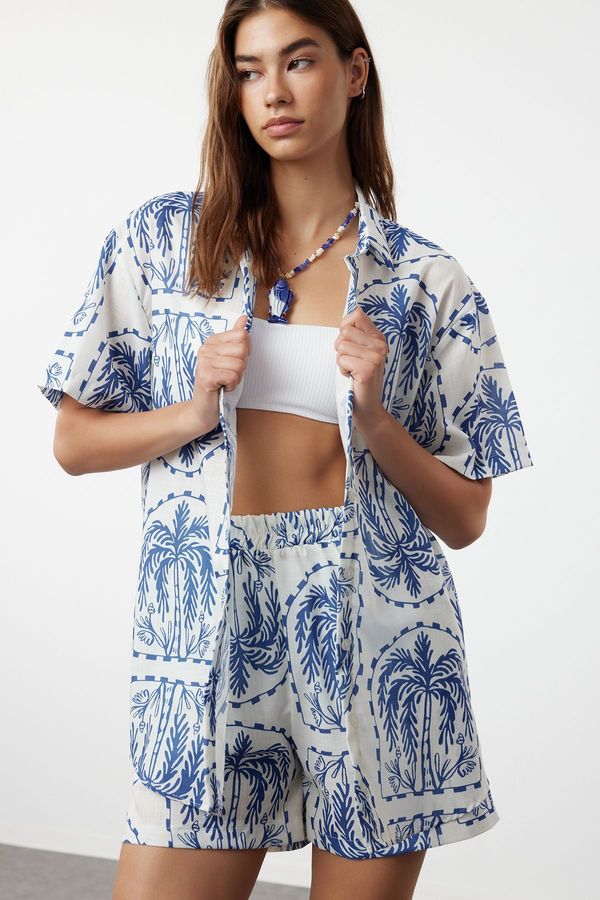 Trendyol Trendyol Tropical Patterned Woven Shirt Shorts Set