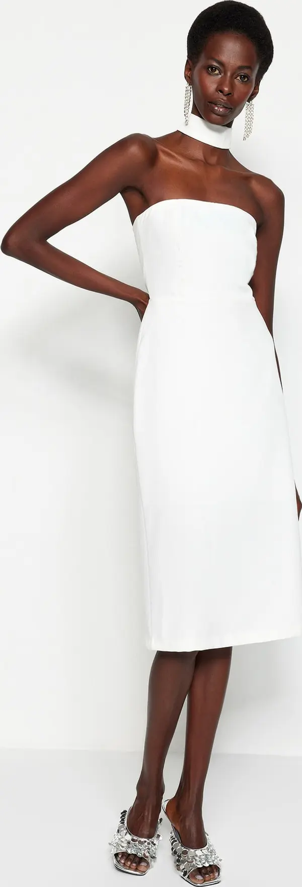 Trendyol Trendyol тъкани сватба вечерна рокля с екрю подплата