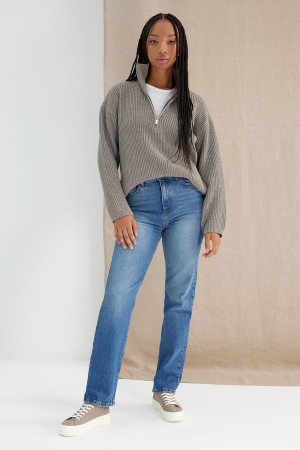 Trendyol Trendyol тъмно синьо висока талия дълъг комфорт прави дънки