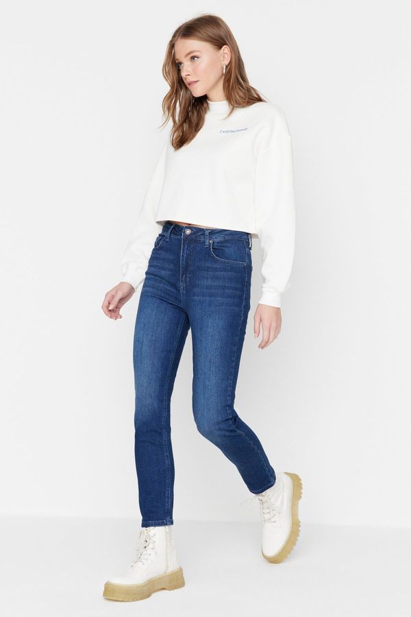 Trendyol Trendyol тъмно синьо висока талия тънък годни дънки