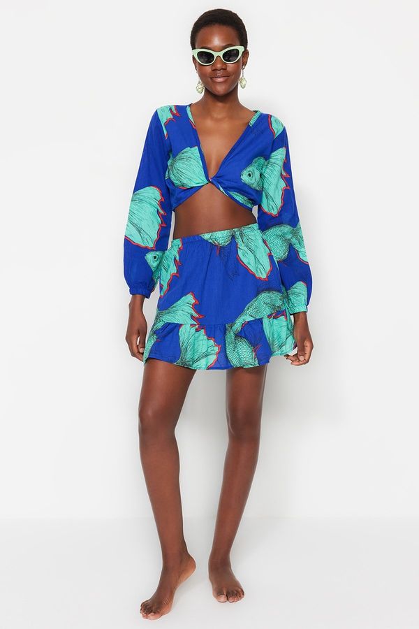 Trendyol Trendyol Underwater Patterned Woven 100% Cotton Blouse and Skirt Suit